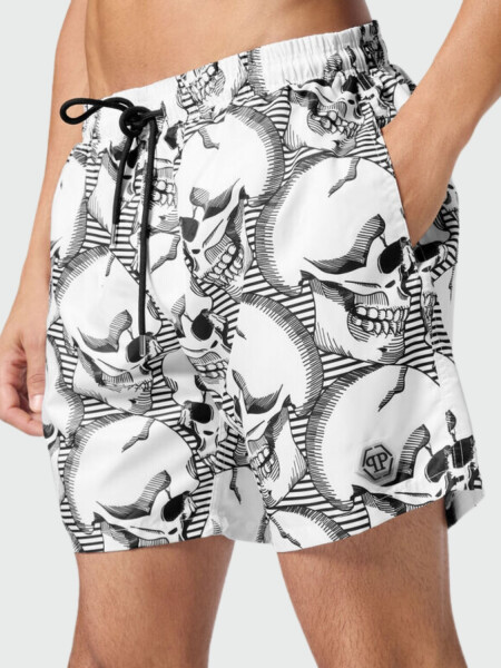 PHILIPP PLEIN - short de baño negro con calavera Blanco