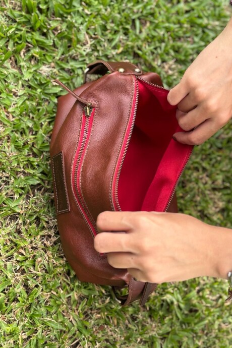 Necessaire de Cuero Caramel Red Zip