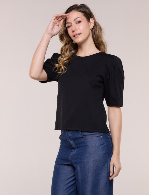 Remera De Algodón Con Mangas Abullonadas NEGRO
