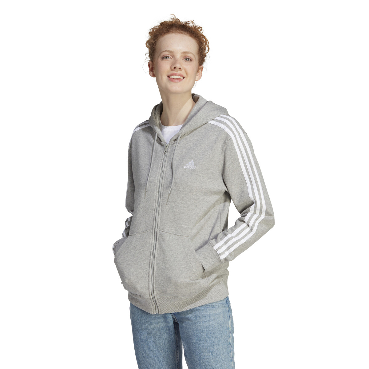 Campera de Mujer Adidas c/Capucha Essentials Terry Adidas - Gris - Blanco 