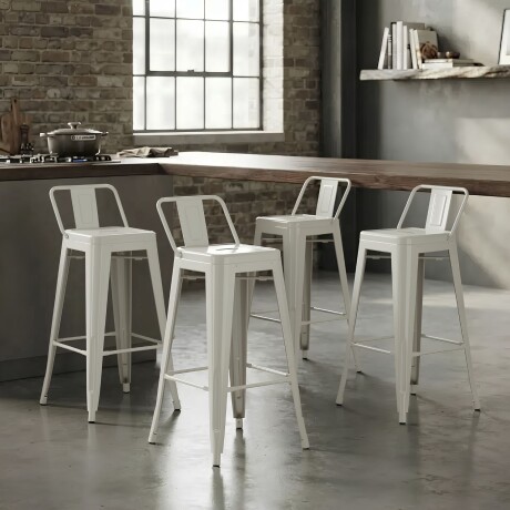 Taburete Tolix Pack 4 unidades En Metal Con Respaldo Blanco