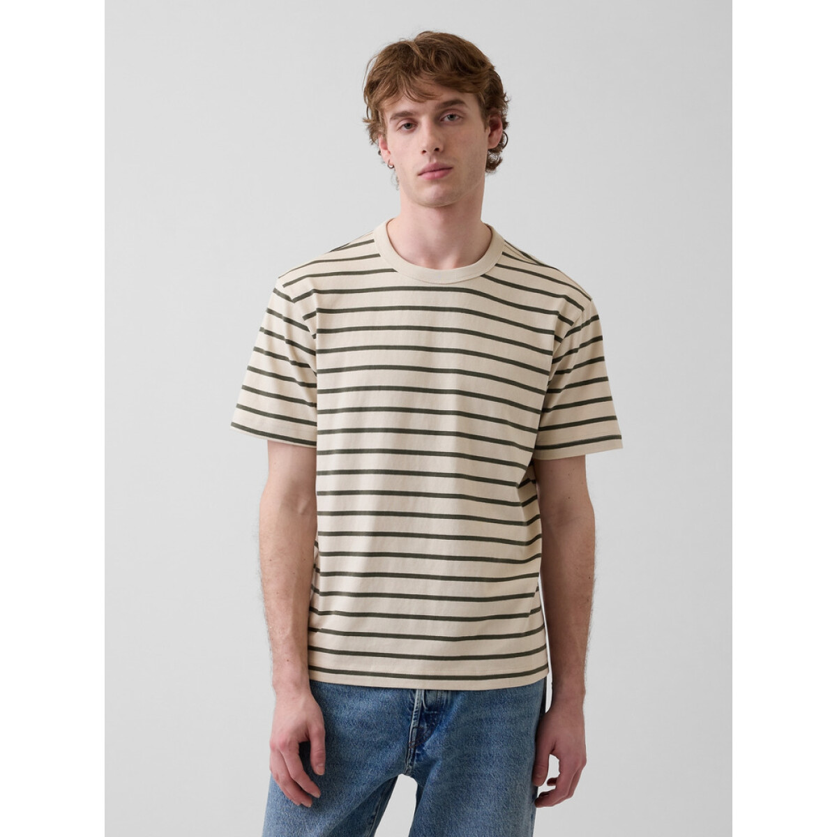 SS HVY ORIGINAL T - GREEN STRIPE 