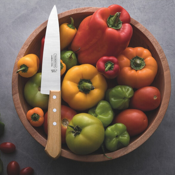 Cuchilla con mango de madera amarillo 5", modelo CARBON -TRAMONTINA TN8604