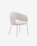 Silla Maina de chenilla beige y patas de acero con acabado beige FSC Mix Credit Silla Maina de chenilla beige y patas de acero con acabado beige FSC Mix Credit