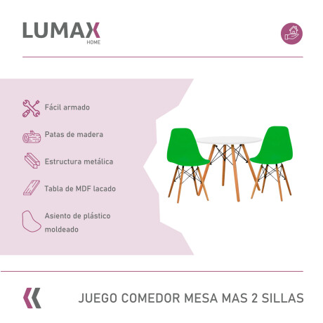 Juego de comedor Con Mesa Circular de 80cm + 2 Sillas Eames Verde