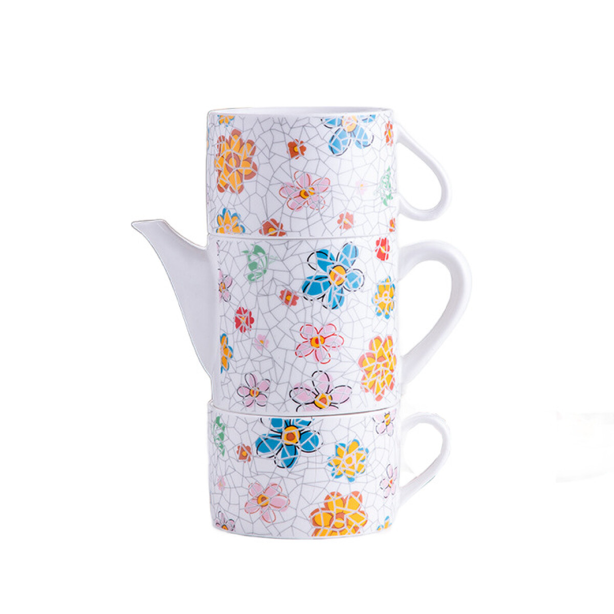 Juego De Té Mosaico - Flores 