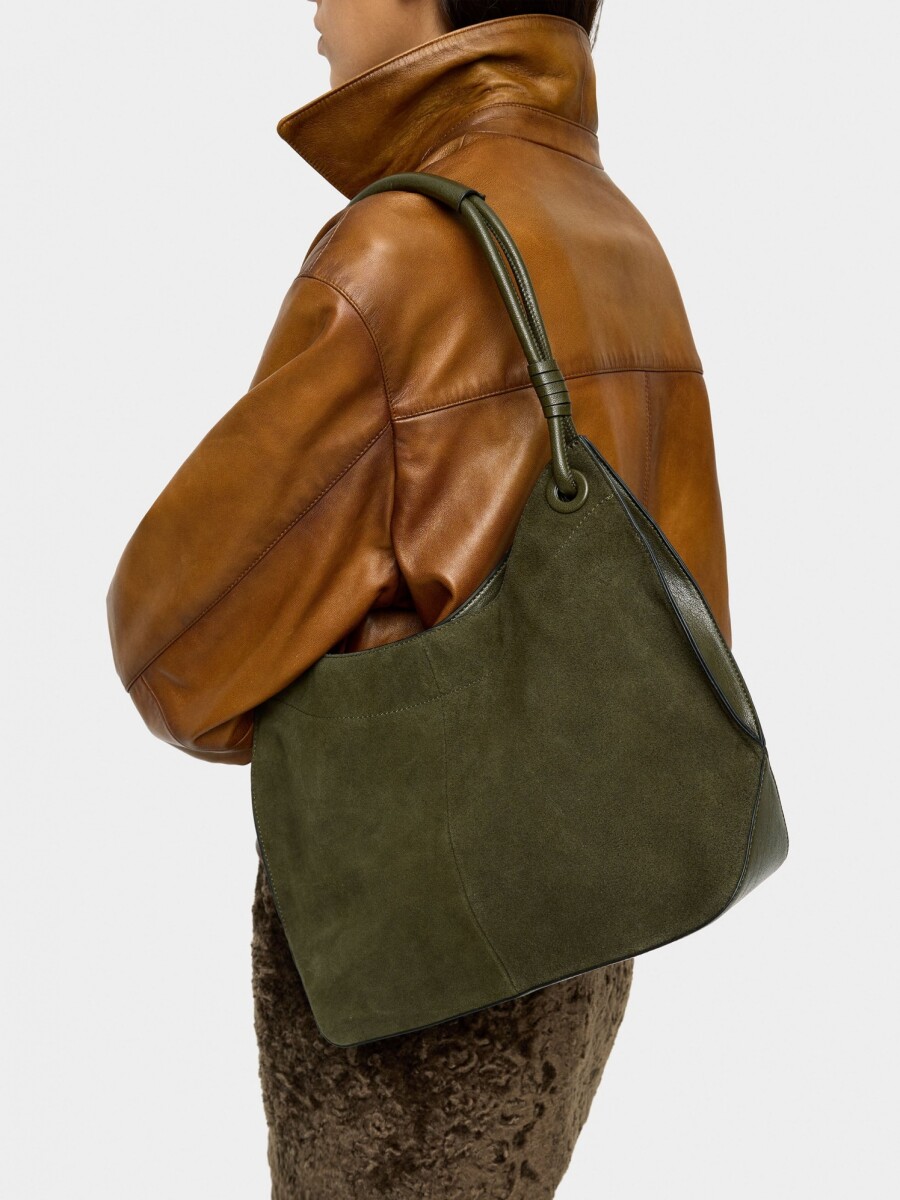Bolso De Hombro Con Detalles De Piel caqui