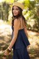 BLUSA C650/25 CON TIRAS ESCOTE V CUERPO ACAMPANADO Azul
