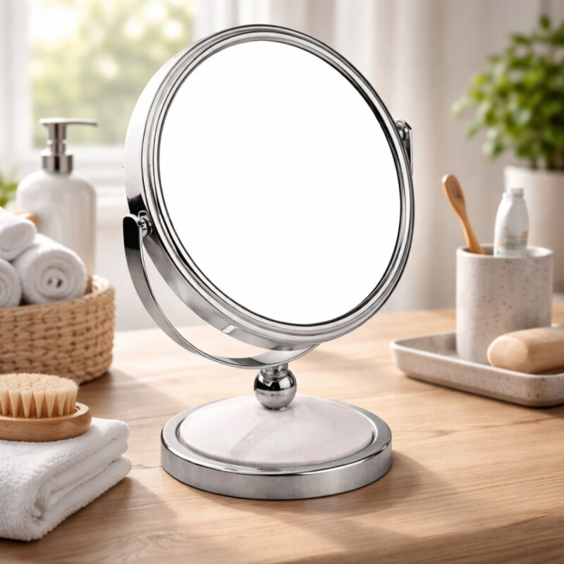 Espejo maquillaje de pie aumento doble cara PLATA