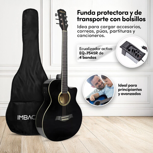 Guitarra Electroacústica para Diestros con Funda Color Negro GUI002 Guitarra Electroacústica para Diestros con Funda Color Negro GUI002