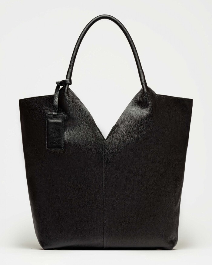 Bolso Loto En Cuero Liso Satinado Negro