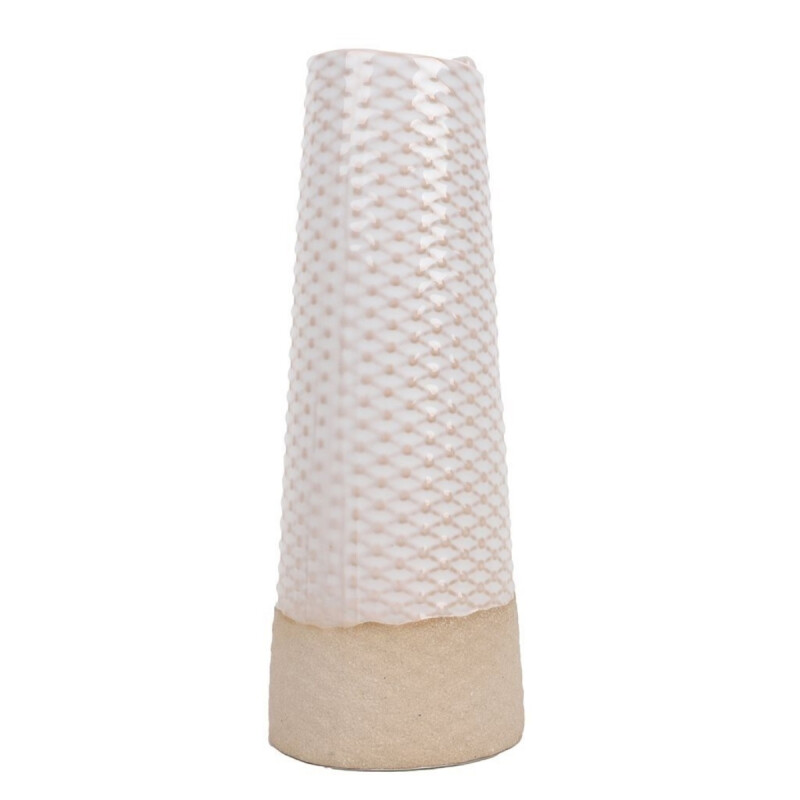 Florero largo de cerámica textura dos tonos BLANCO