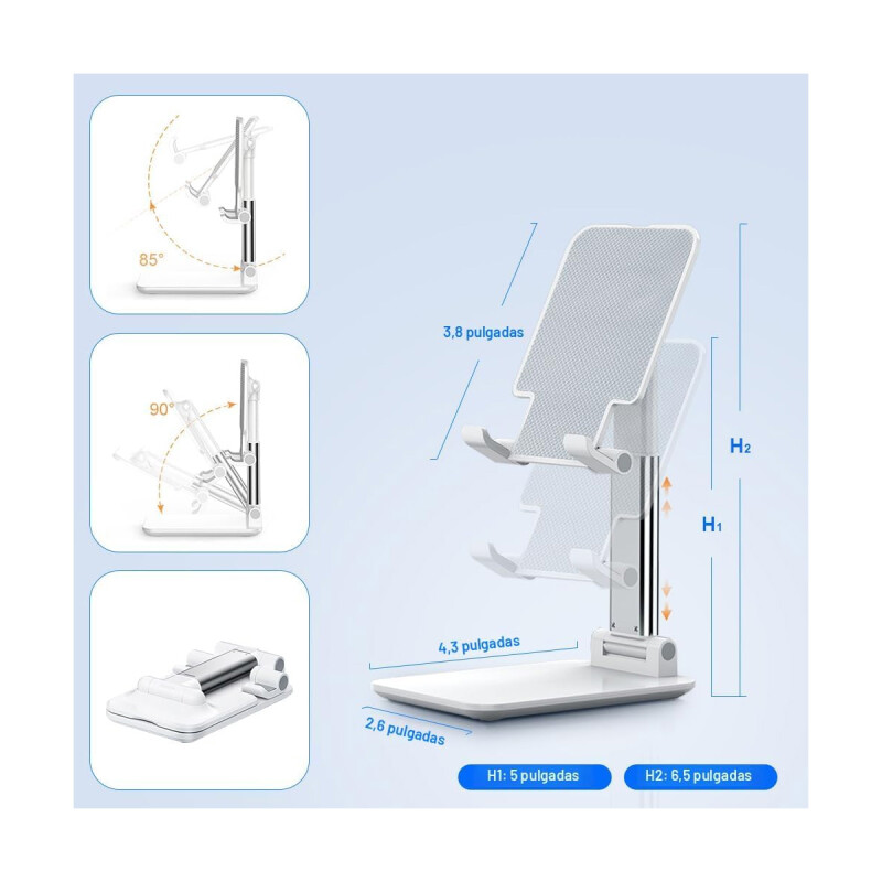 Soporte Celular Para Escritorio Ajustable 8" Blanco Soporte Celular Para Escritorio Ajustable 8" Blanco