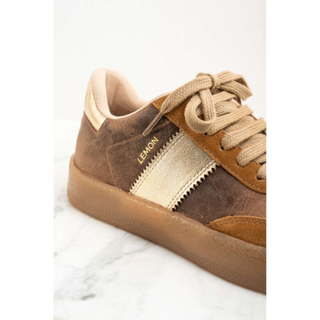 Zapatilla Cuero Combinada Marron