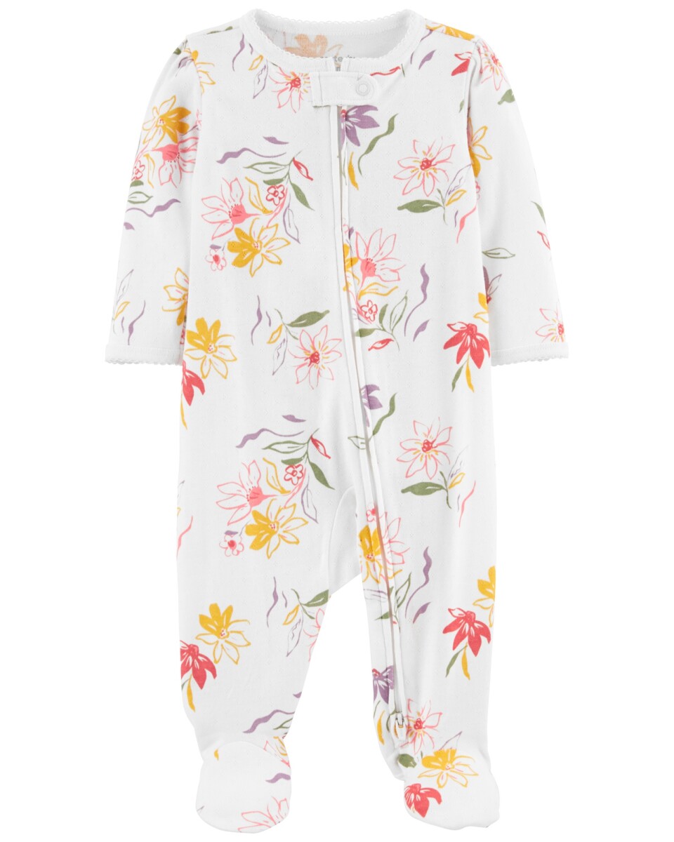 Pijama una pieza de algodón con pie, diseño floral 