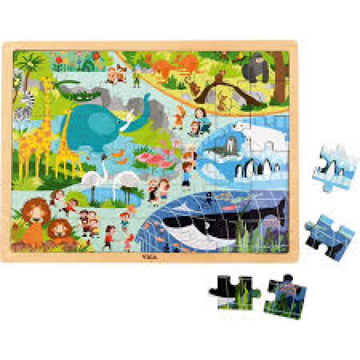 Juguete Madera Viga Puzzle Bebe Didactico 48 Pc Zoologico 