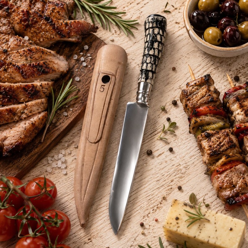 Cuchillo Artesanal Acero de Carbono Mango Simil Tatú y Vaina de Cuero N°5 Cuchillo Artesanal Acero de Carbono Mango Simil Tatú y Vaina de Cuero N°5