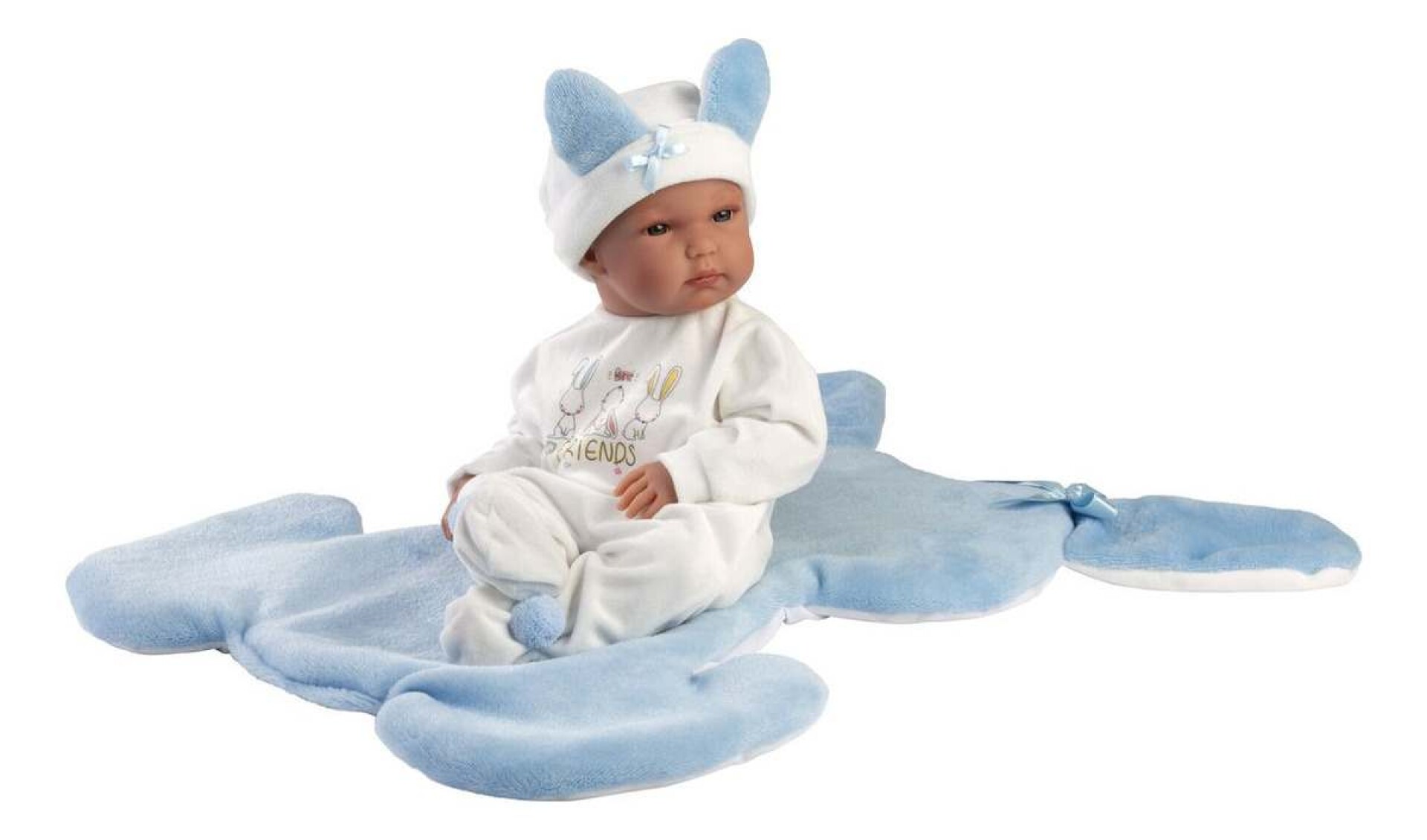 Muñeco Llorens Bebé Recien Nacido Bimbo Conejo Celeste Manta - Diseño Bimbo Conejito Celeste 