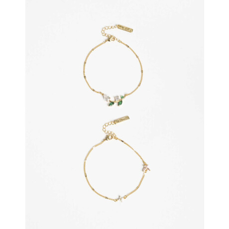 Set De Pulseras Flexibles Con Cubic Zirconia Dorado
