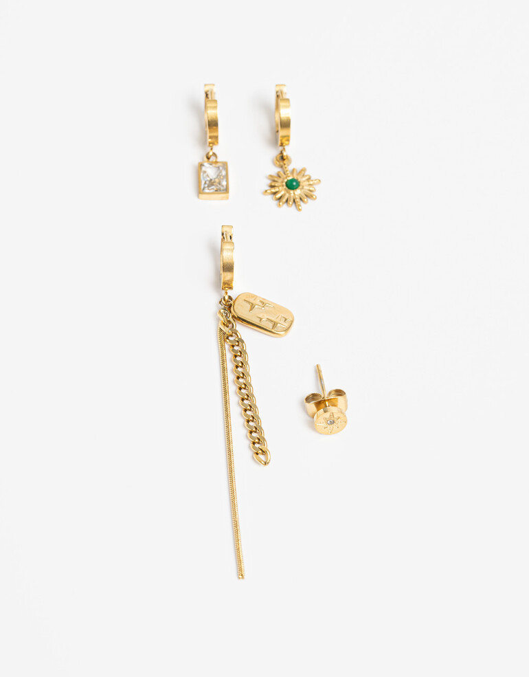 Aros Sets Strass Set De Aros De Acero - Dorado