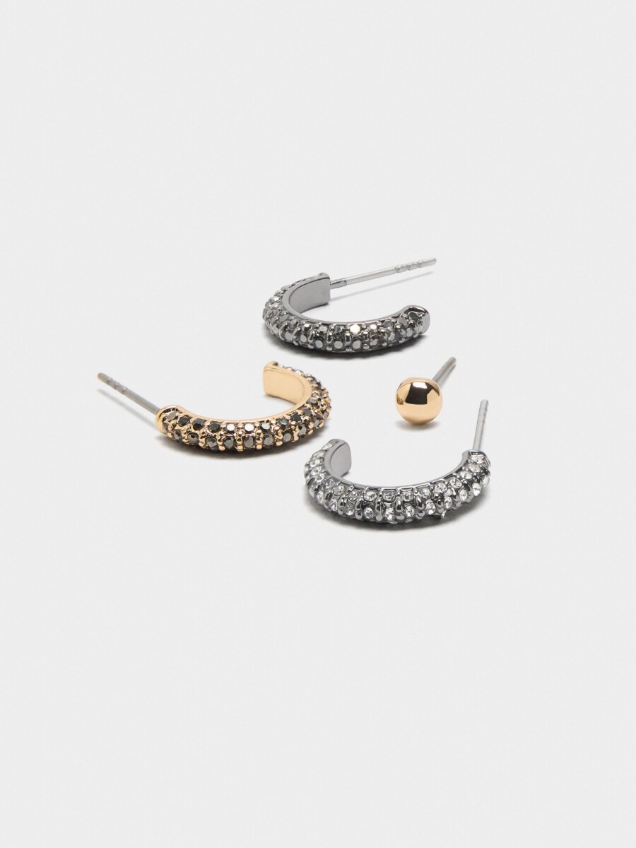 Set De Aros Con Circonitas gris