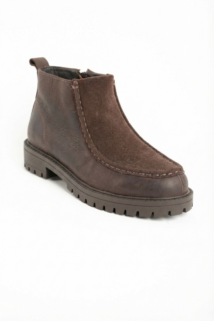 Bota Cuero Combinada Chocolate