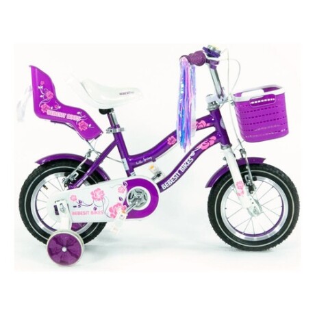 Bicicleta Bebesit Queen rodado 12" con rueditas y canasto Violeta