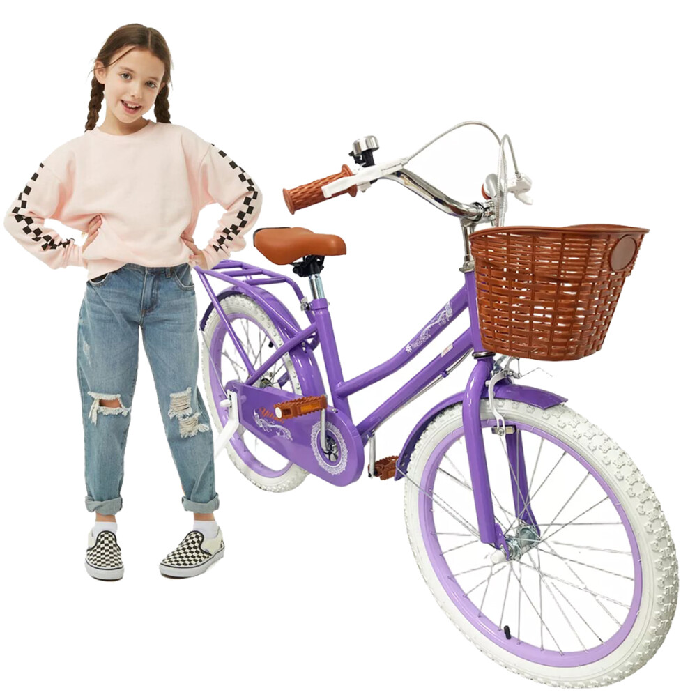 Bicicleta Infantil Rodado 20 Con Rueditas Auxiliares y Canasto Violeta
