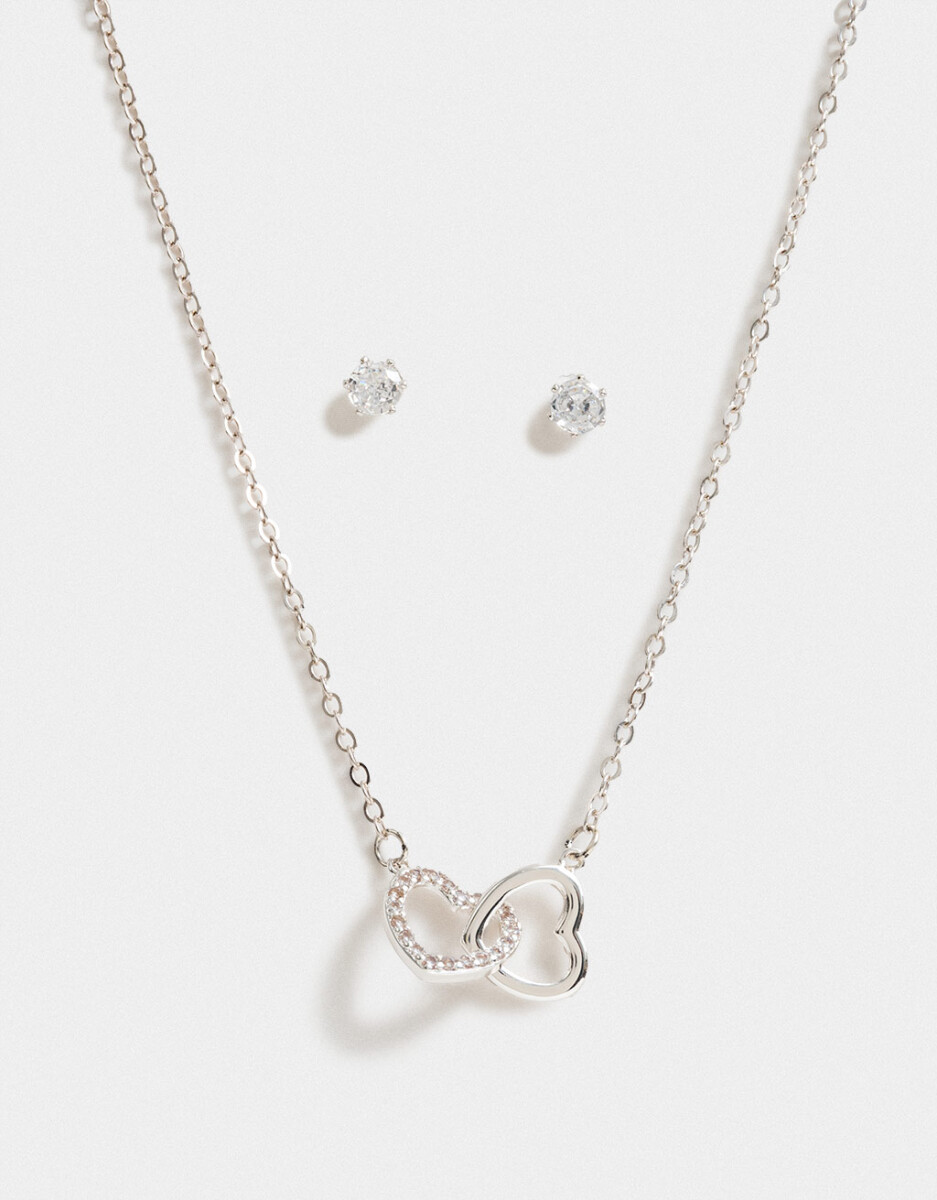 Set De Aros Y Cadena Bañado En Plata 