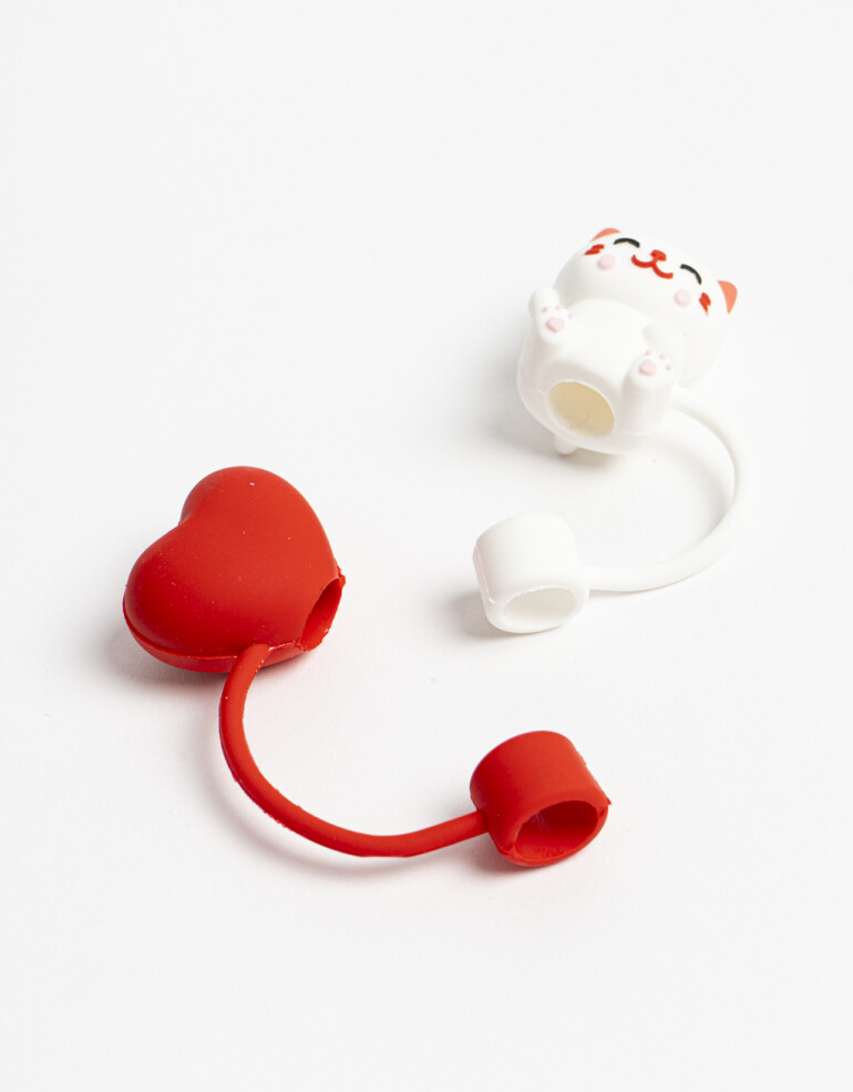 Rega Varios Set De 2 Tapones De Sorbete. Incluye Tapa De Corazon Y Gato - Combinacion Bicolor