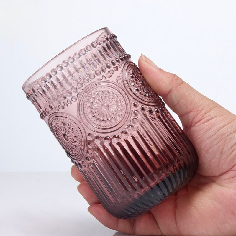 Vaso de Vidrio Labrado Largo Set 6 Unidades Rosa Malva