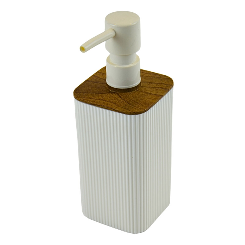 Dispensador de jabon mina c/madera cuadrado rayas BLANCO