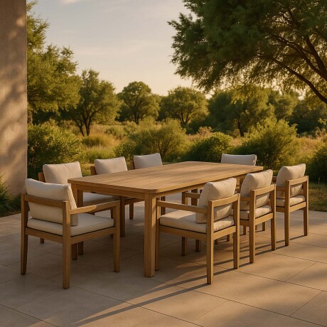 SET DE COMEDOR MADERA-ACACIA NATURAL-BEIGE CRUZ