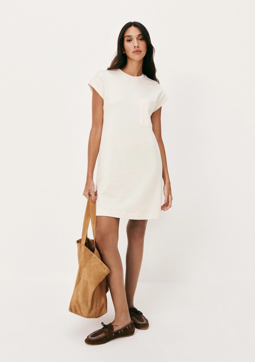 VESTIDO CORTO BÁSICO TEXTURIZADO - BEIGE 