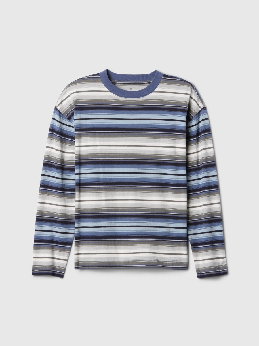 Remera A Rayas Manga Larga Niño - Blue Stripe 