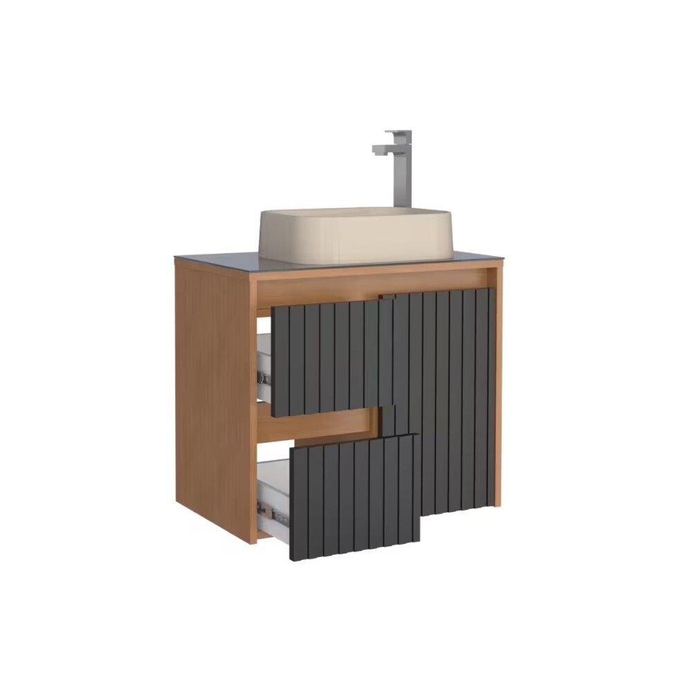 Mueble de baño suspendido Kyoto Negro 61 cm con tapa de vidrio sin bacha Mueble De Baño Suspendido Kyoto Negro 61 Cm Con Tapa De Vidrio Sin Bacha