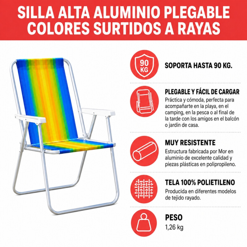 Silla Alta Aluminio Clásica A Rayas AMARILLO