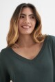 Sweater escote en V liso VERDE OLIVA