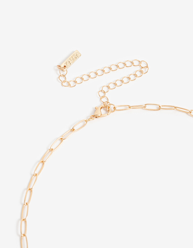 Cadena Corta con Dije Piedra Collar Con Dije Candado Y Llave - Dorado