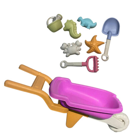 Set Juego De Playa Infantil 8 Piezas Con Carretilla y Moldes Rosa/naranja