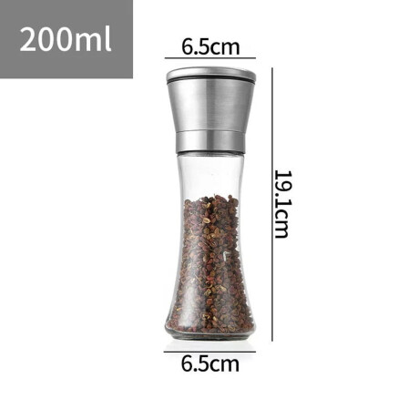 Molinillo Pimienta y Sal Ajustable 200ml Vidrio y Acero Inox Transparente