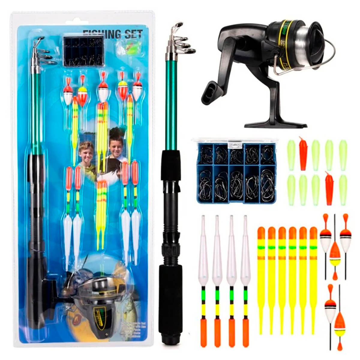Set Pesca Caña Telescópica Completa Reel X100pcs 