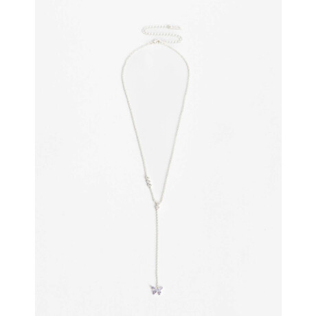 Collar Largo Con Dije Mariposa Cubic Plateado