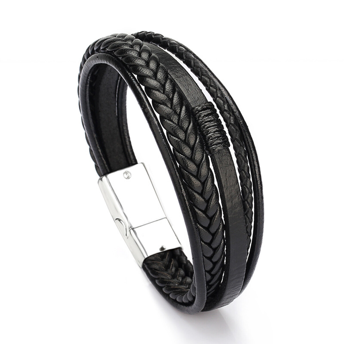 Pulsera De Cuero Para Hombre Color Negro 