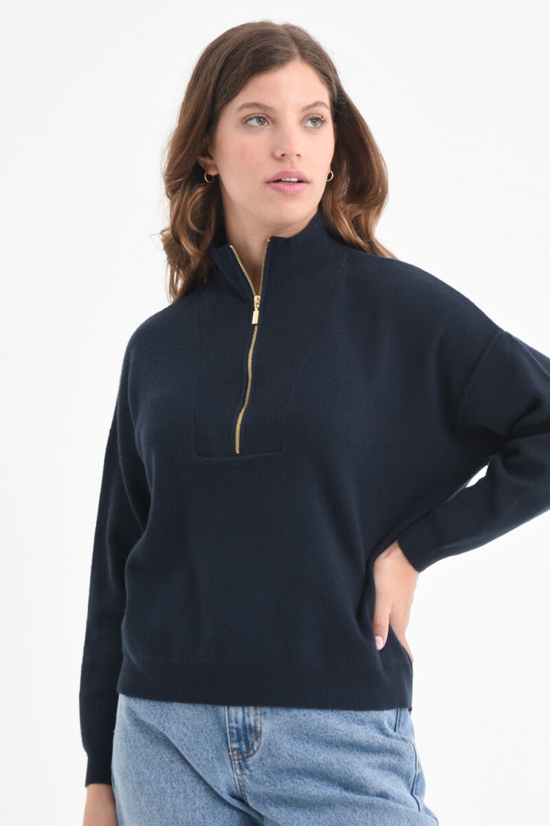 Sweater punto medio con cierre - Azul 