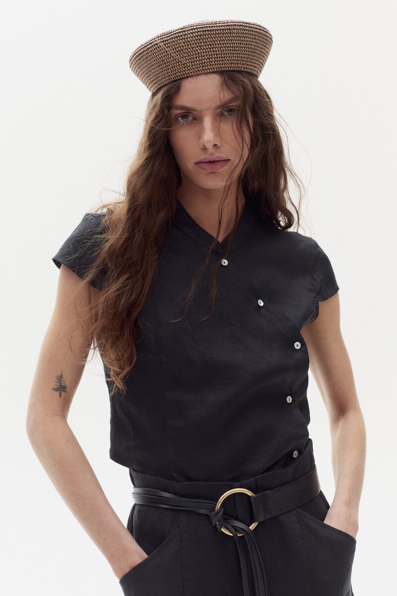 Camisa Zoe en Lino Negro