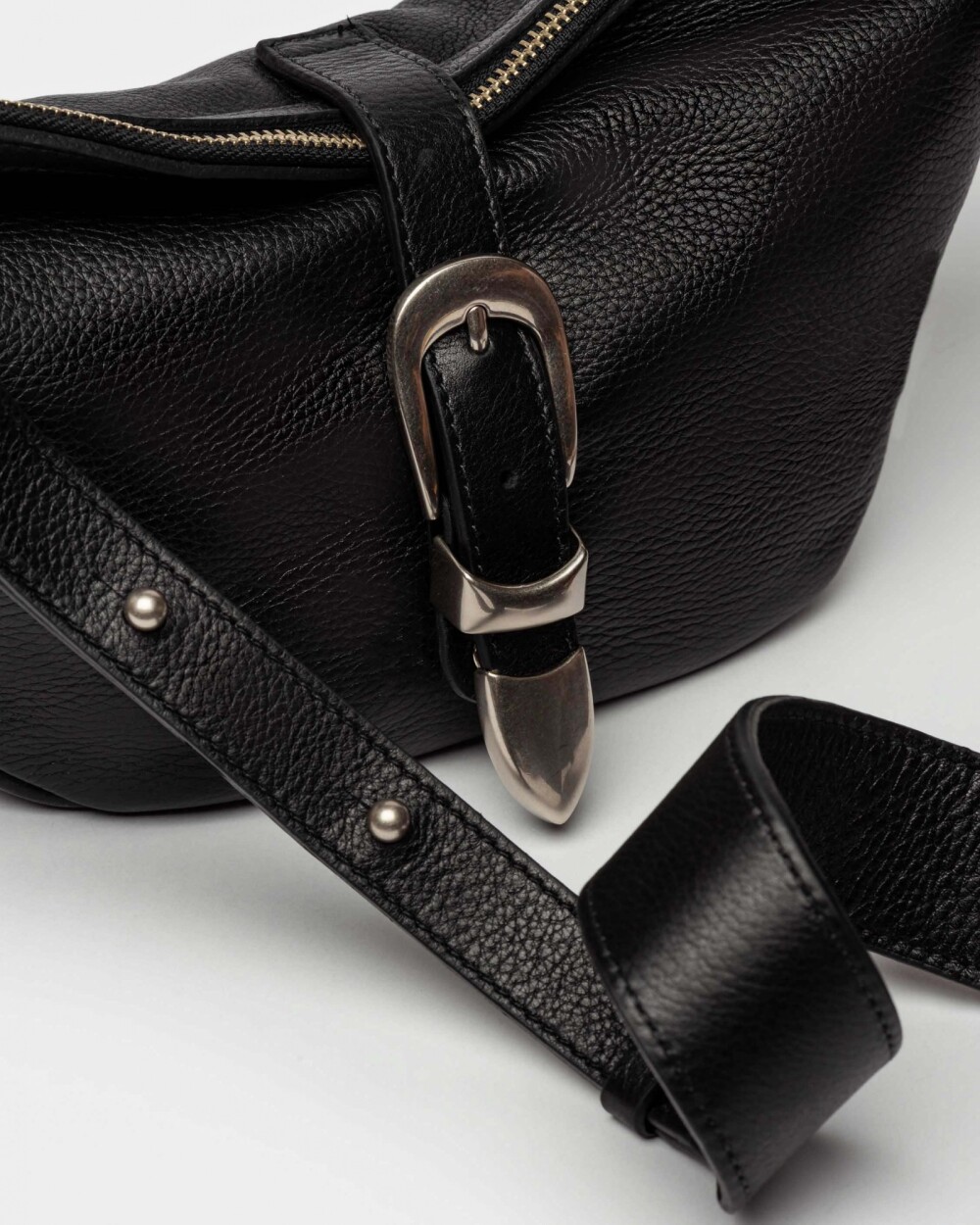 Bandolera Bambú En Cuero Satinado Negro