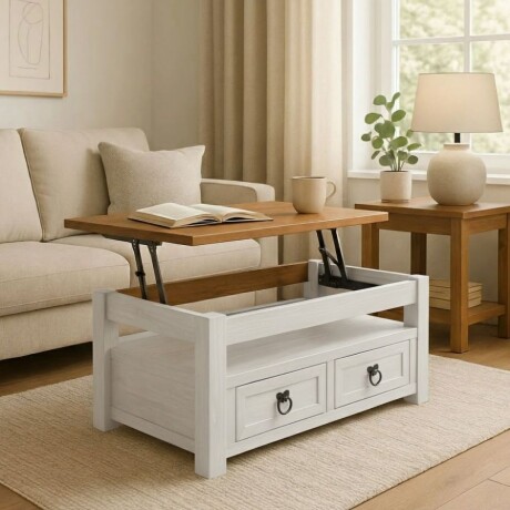Mesa de Living Articulada Línea Naturale Blanco/Roble