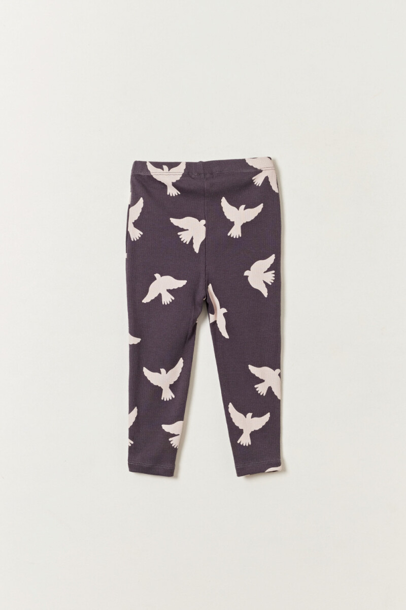 Calza rib estampada Aves Gris