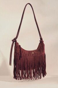 Cartera Gamuza Vegana Flecos Burdeos
